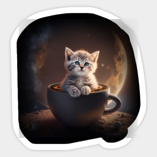 Funny Kitty Cat sitting in a Coffee Mug Space & Galaxy Theme Sticker